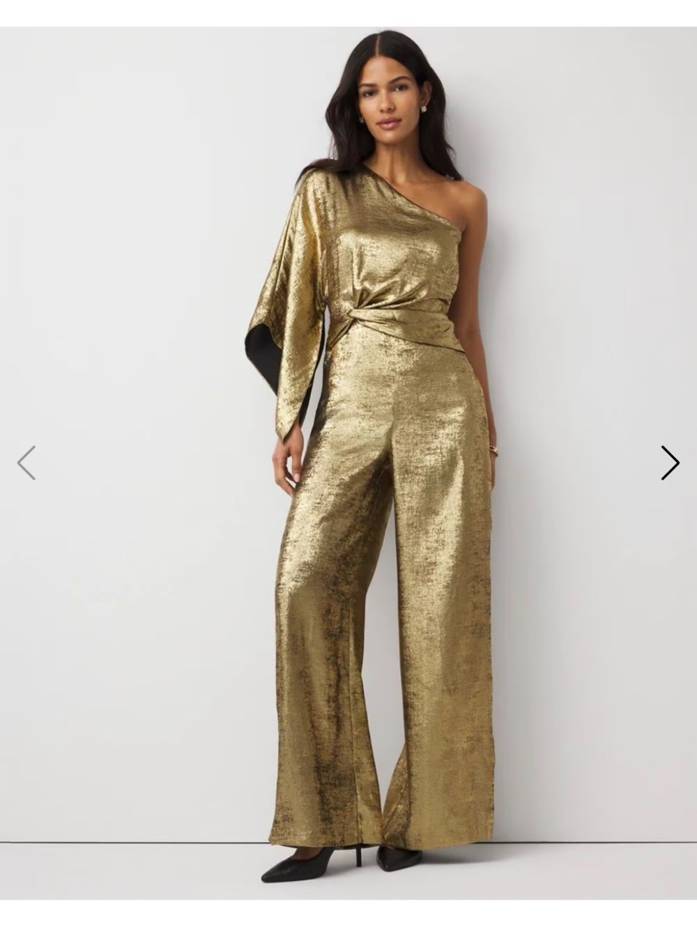 WHBM One-Shoulder Metallic Chiffon Jumpsuit 6